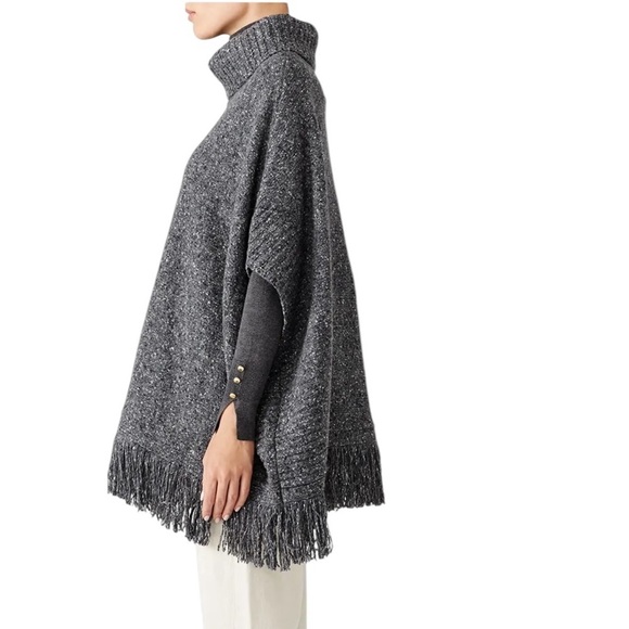 Joie Wool Blend Grey Hatice Fringe Poncho Sweater Size XS/S - Picture 3 of 13